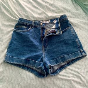 American Apparel High-Waist Denim Cuff Shorts